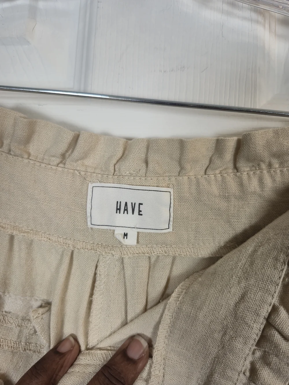 HAVE Linen Blend High Rise Paperbag Tapered Pants - Tan Beige M